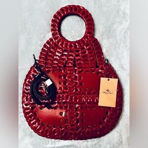 NWT Patricia Nash Pisticci maroon leather woven Women's tote Bag